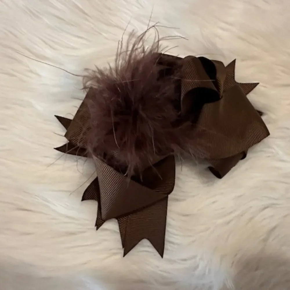 Brown Super Deluxe Bows w/ Feather Accents  5B4510  handmade Boutique